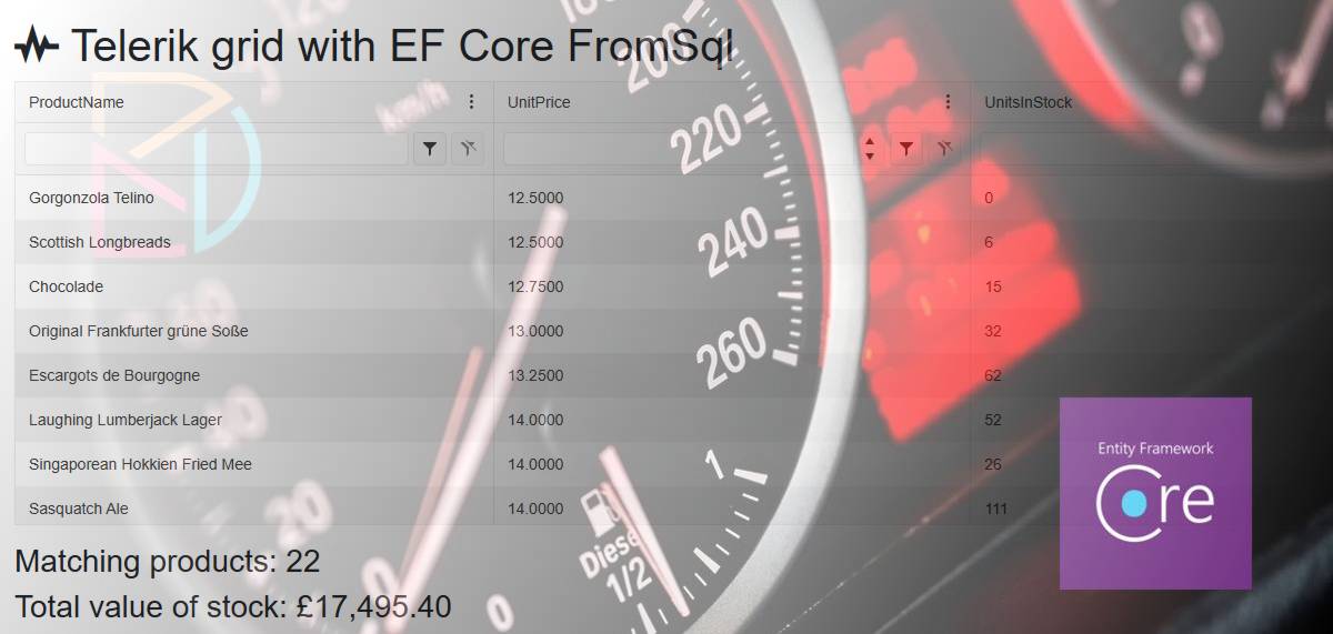 Using the EF Core FromSqlRaw method in a Telerik Blazor grid